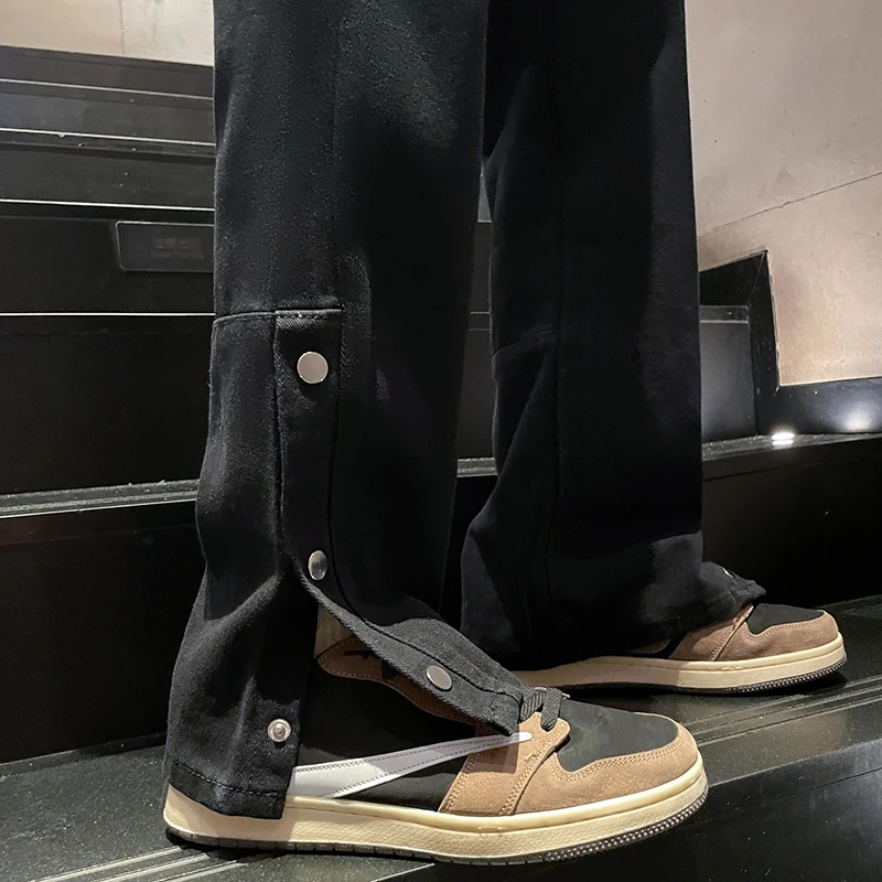 Y2K Straight Loose Jeans for Men Vintage Baggy Denim Pants High Street Wide Leg Trouser Streetwear Side Buckle Pantalones Hombre