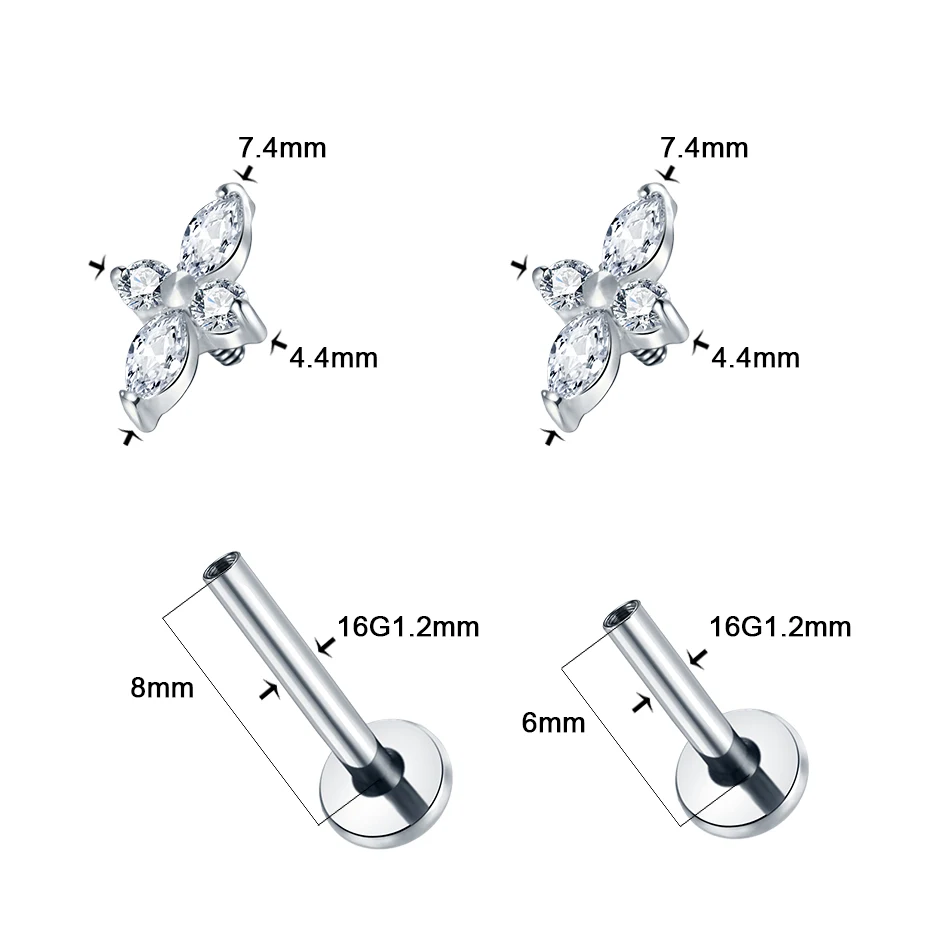 1PC G23 Titan Ohr Labret Piercings Flache Rückseite Ohrringe Kristall Cluster Helix Tragus Piercing Knorpel Lappen Piercing Schmuck – Detail 11