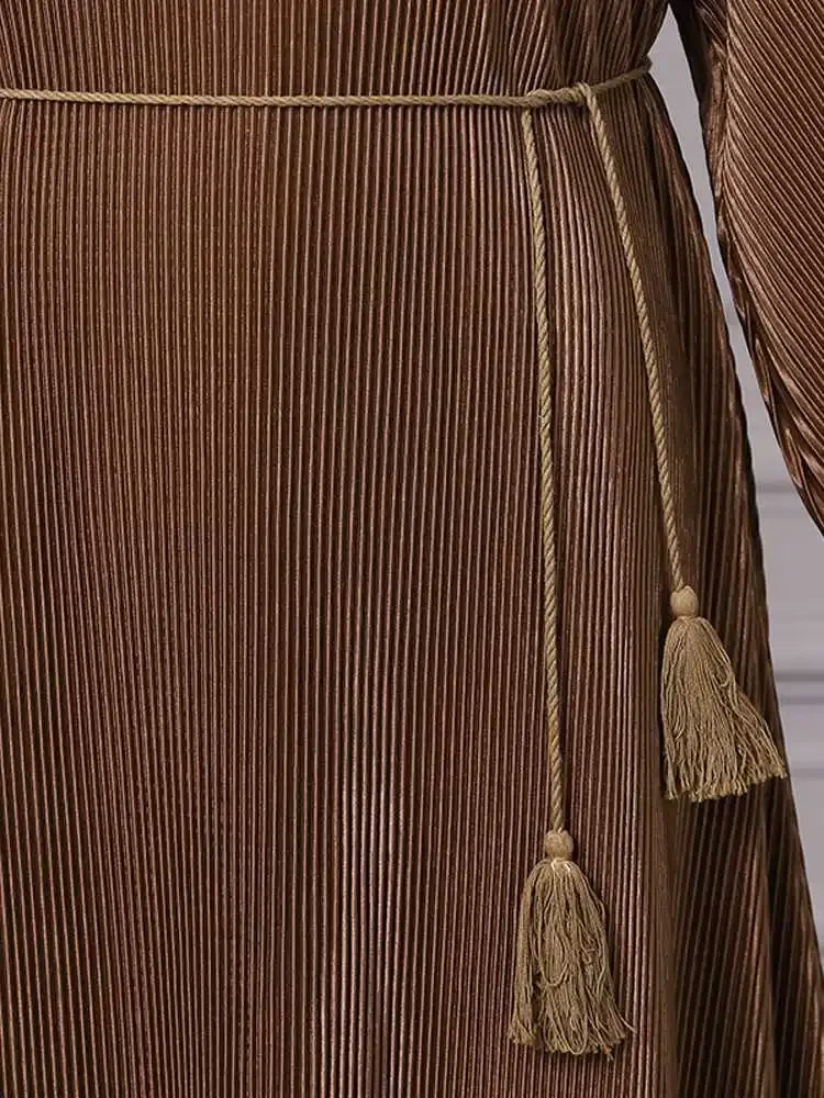 2023 Muslim Solid Cotton Abaya Femme Brown Long Retro Abayas for Women Fashion Party Dress Dubai Turkey Women's Loose Dress