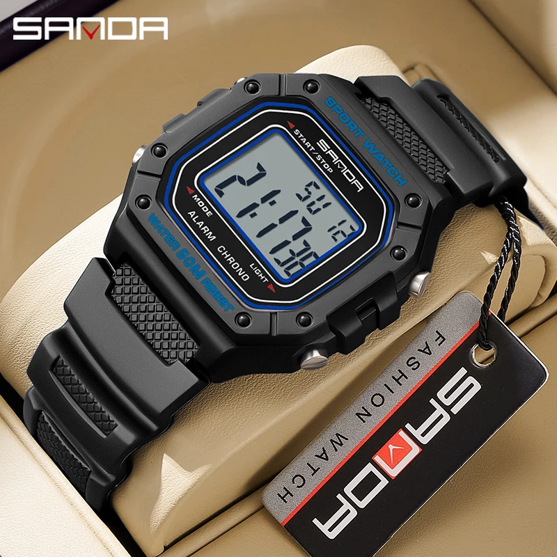 SANDA 2156 Fashion Army Big Dial Watch for Men Military Waterproof Sport Led Display Digital Mens Wristwatches Stopwatches