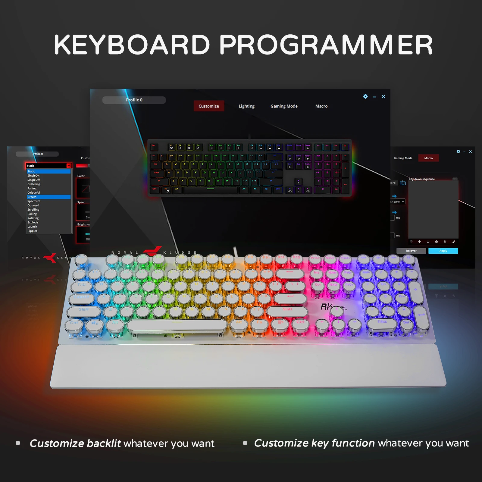 RK ROYAL KLUDGE RK108 Mechanical Typewriter Gaming Keyboard with RGB