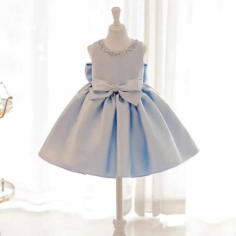 

Bow Blue Ball Gowns Dresses for Elegant Party Girls Princess Dress Costumes 2024 Child Kids New Evening Flower Wedding Costume