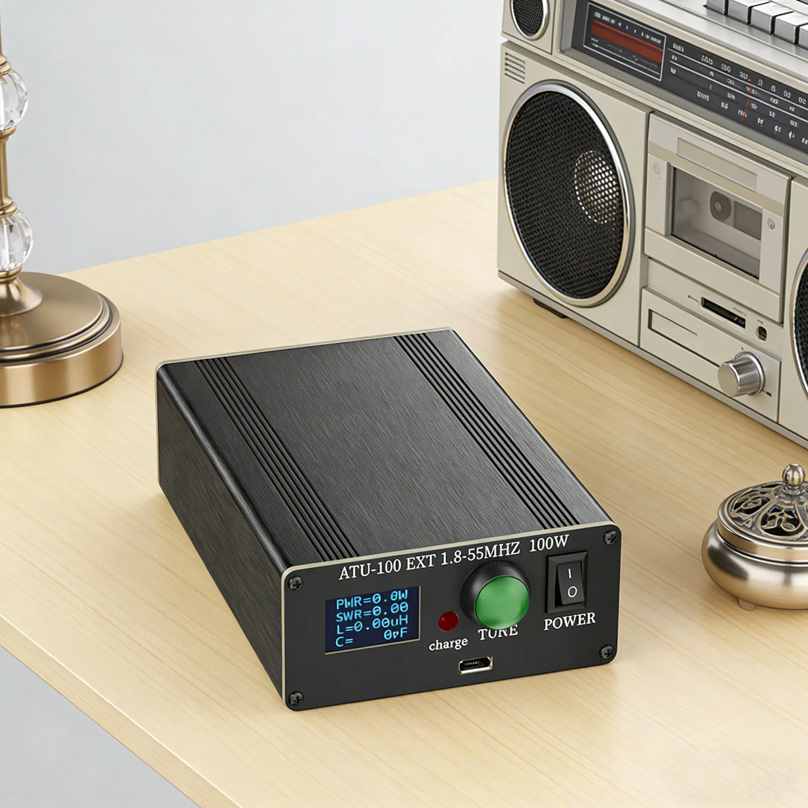 ATU-100 Pro+ 자동 안테나 튜너 1.8-55MHz 휴대용 HF 안테나 튜너 0.96인치 디스플레이 튜닝 유닛 USB 충전 인터페이스