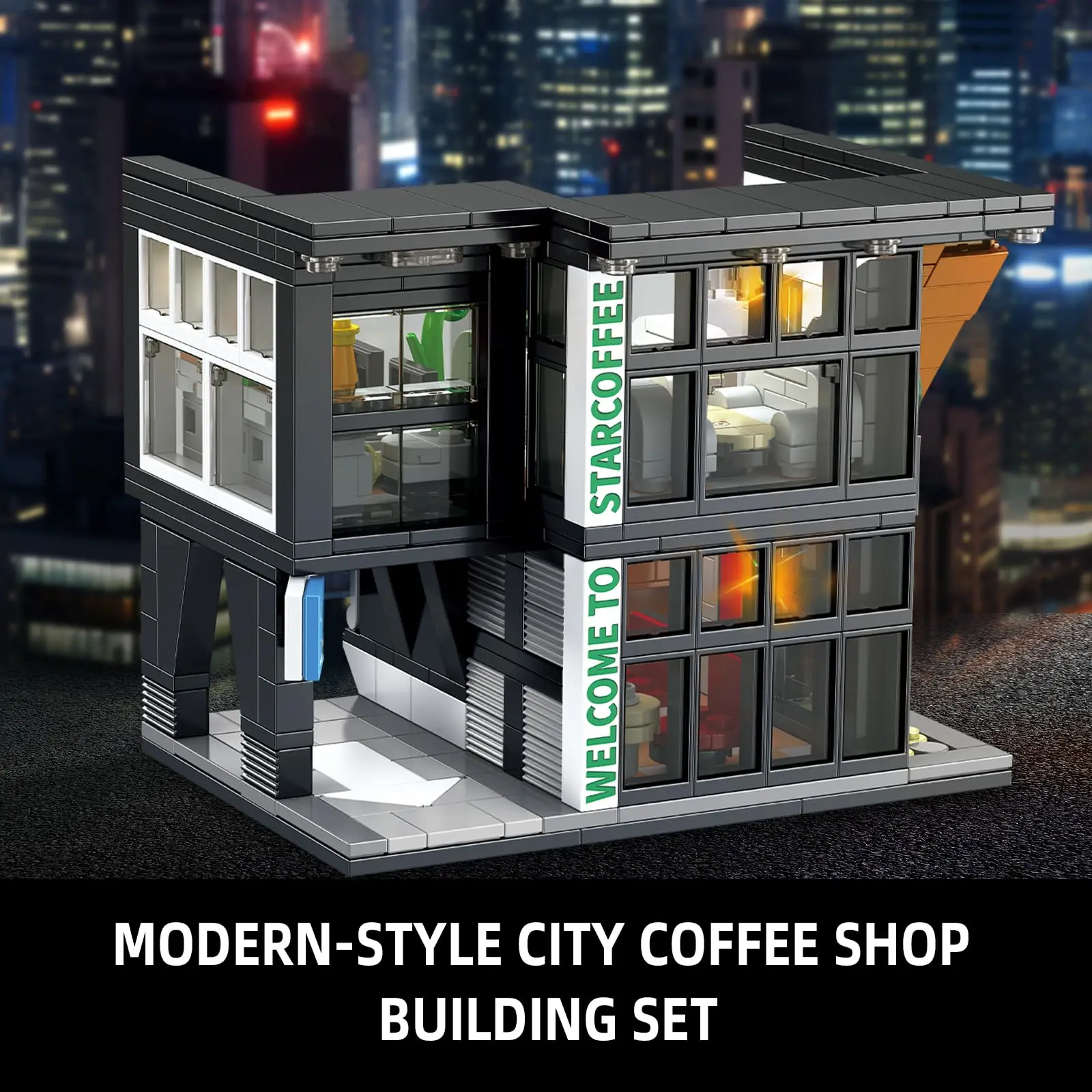 City Coffee House Building Blocks Set for Adults, Street View Construction Toy with Light, Christmas Gift for Kids (581 PCS) 3