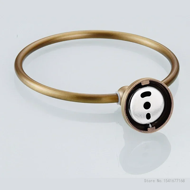 Brass Circular European Styles Antique Brushed Old Towel Ring Copper Creative Home Bathroom Supplies Towel Rack Hanging Ring 1Pc