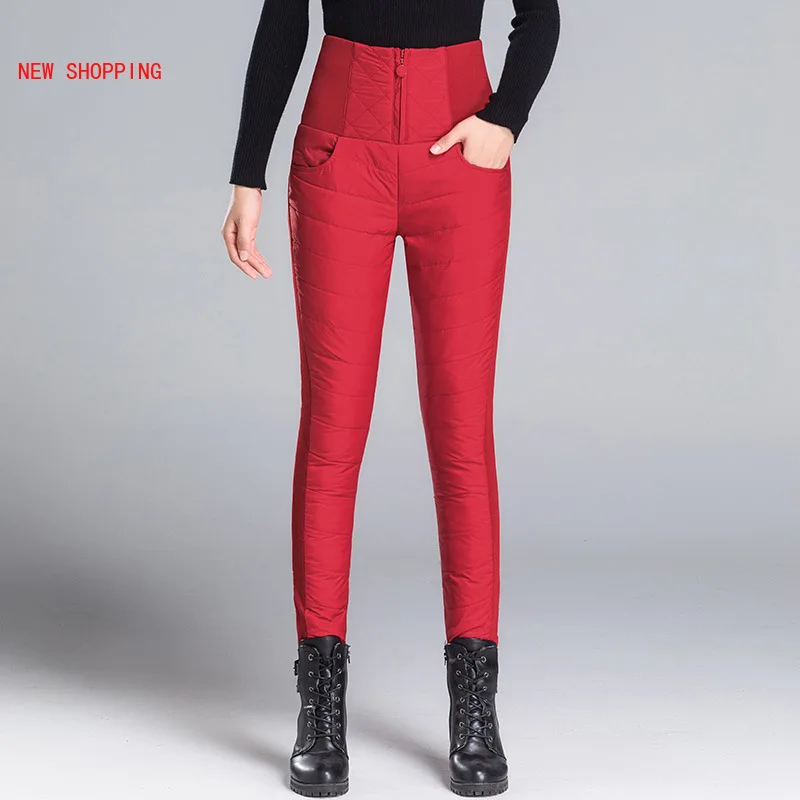 Winter Women Down Pants Plus Size Velvet Trousers Thickening Slim Thermal Female Warm Trousers Legging High Waist Pants Europe lambswool high waist jeans women s winter warmth slimming slim fit pencil pants the trend of adding velvet and thickening