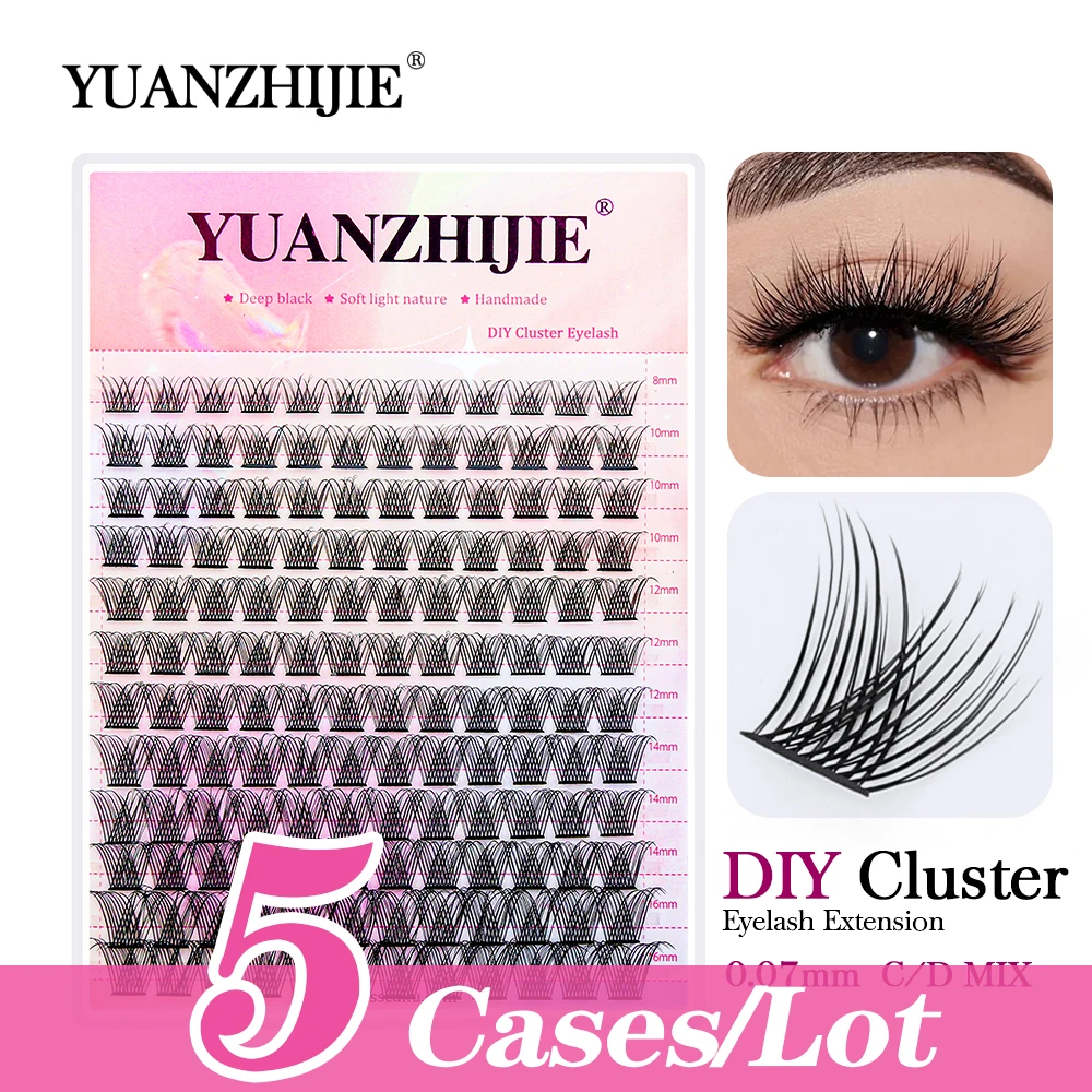 

5cases YUANZHIJIE Large Trays False Eyelashes Super Soft Eyelash Extension makeup Fake asses Single Cluster for Women make up