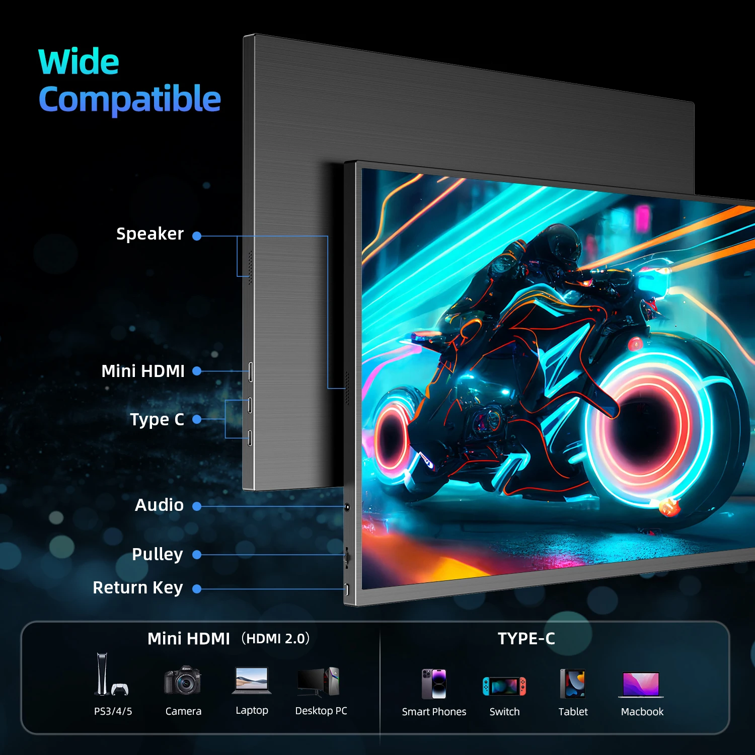 UPERFECT 18 인치 144HZ 2K 휴대용 모니터 노트북 맥 Xbox PS4/5 스위치 유형-C HDMI-Kickstand HDR FreeSync 여행 모니터와 호환되는 두 번째 스크린 디스플레이 게임