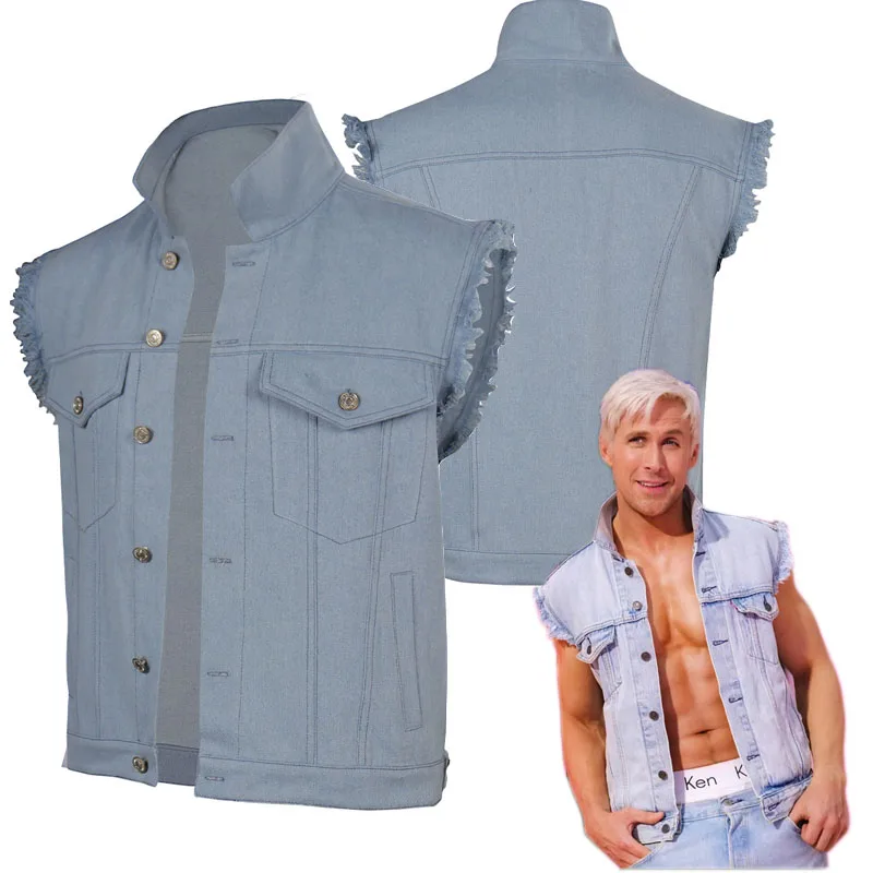 

Ken Cosplay Jeans Costume Denim Vest Outfits Barbier Hero Men Fantasia Halloween Carnival Party Disguise Summer New Fashion Suit