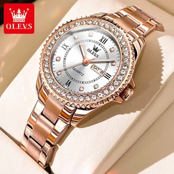 OLEVS 9993 Quartz Fashion Watch Gift Stainless Steel Watchband Round-dial Week Display Calendar