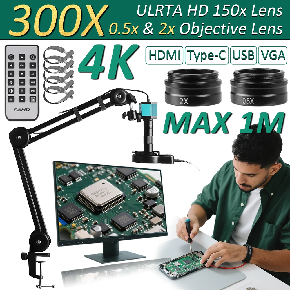 IMX415 4K 300x Digital Microscope For Soldering Recording 48MP Industrial Electronics Microscope phone Repair Jewelry Repair
