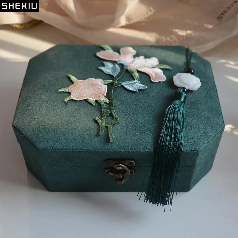 

Multiple Styles Separate Grid Storage Box Floral Embroidery Makeup Box Bracelet Jewelry Organizer Earrings Necklace Hanging Rack