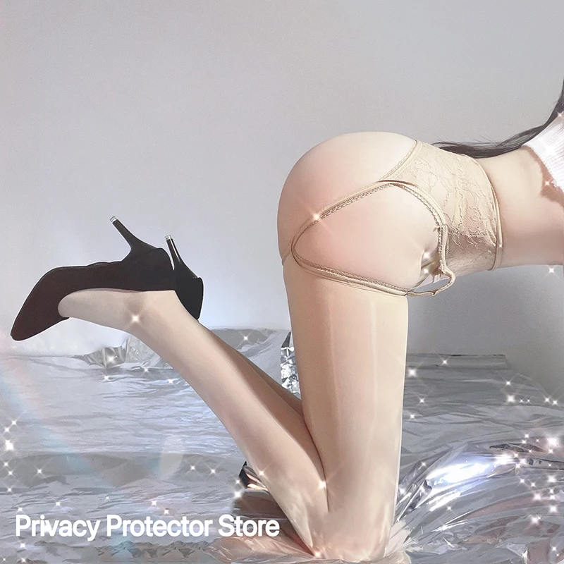 Knee Socks Open Crotch Sexy Body Stockings Women Pure Fetish Mesh Transparent Over Knee Thigh High Long Sock Adult Black