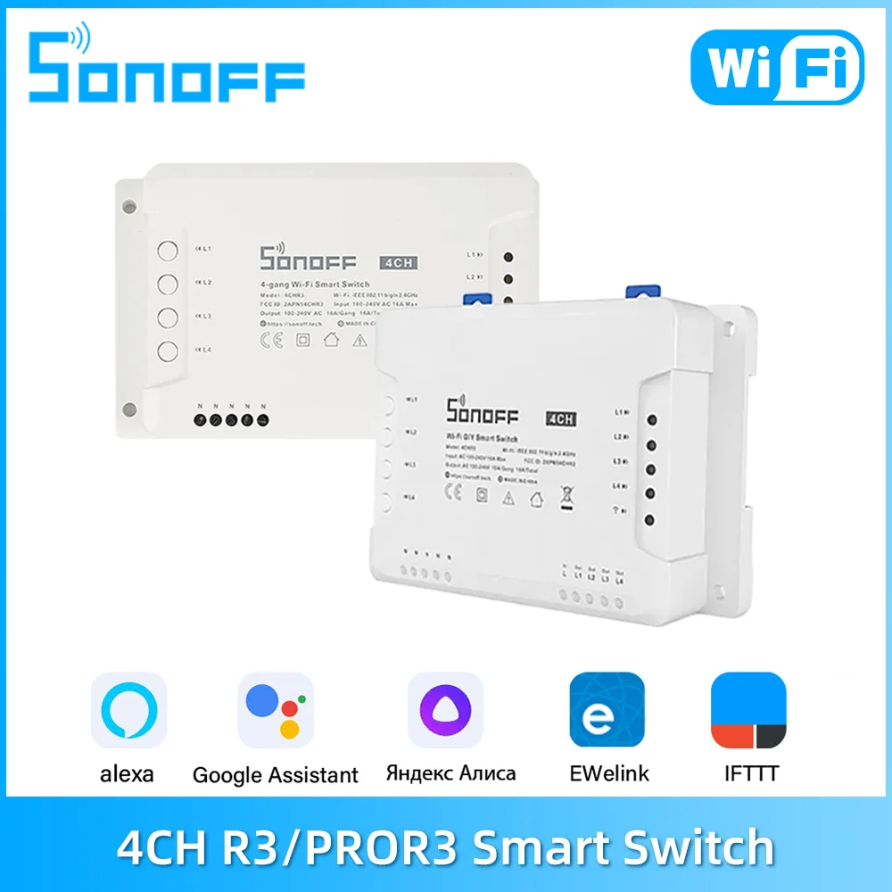 Sonoff 4Ch R3/ 4Ch Pro R3 4 Gang Wi-Fi Smart Switch Modulo Interlock Inching Control Support Ewelink App Alexa Google Home Alice