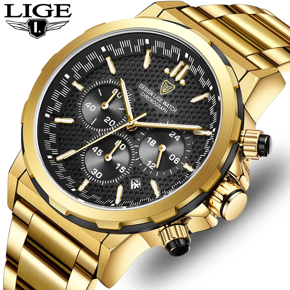 

2023 LIGE New Wrist Watch Men Waterproof Chronograph Military Army Stainless Steel Male Clock Top Brand Luxury Man Sport Watches