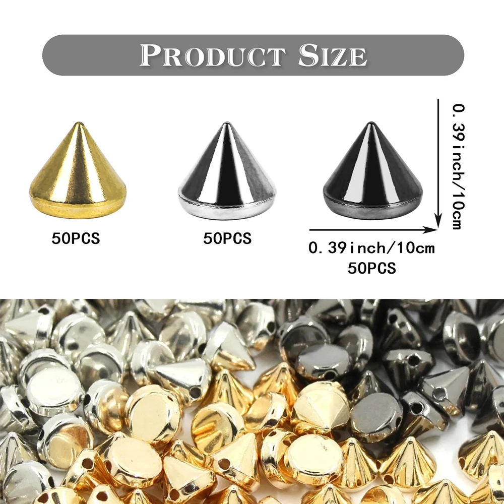 100 Pcs Spike Cône Goujons Acrylique Punk Rivets Pour DIY Chaussures Sacs Vêtements