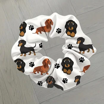 2Pcs Cute Dachshund Hair Tie High Elasticity Durable Hair Band with Adorable Dachshund Print No-Slip Hair Accessories for Women