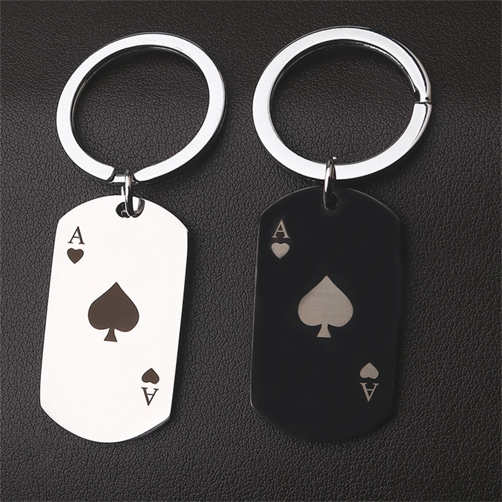 Metal Antique Silver Color Keychains Keyrings H4JH7 Poker Diamonds Ace Key  Chain Ring