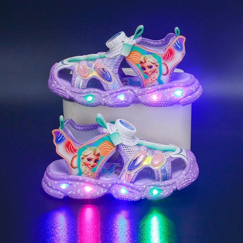 thumbnail image 1 of Sandalias de verano para niña, zapatos informales bonitos con Led brillante, suelas suaves antideslizantes, color rosa y morado, zapatos de malla para playa, talla 23 a 36, 2024, 1 of 4