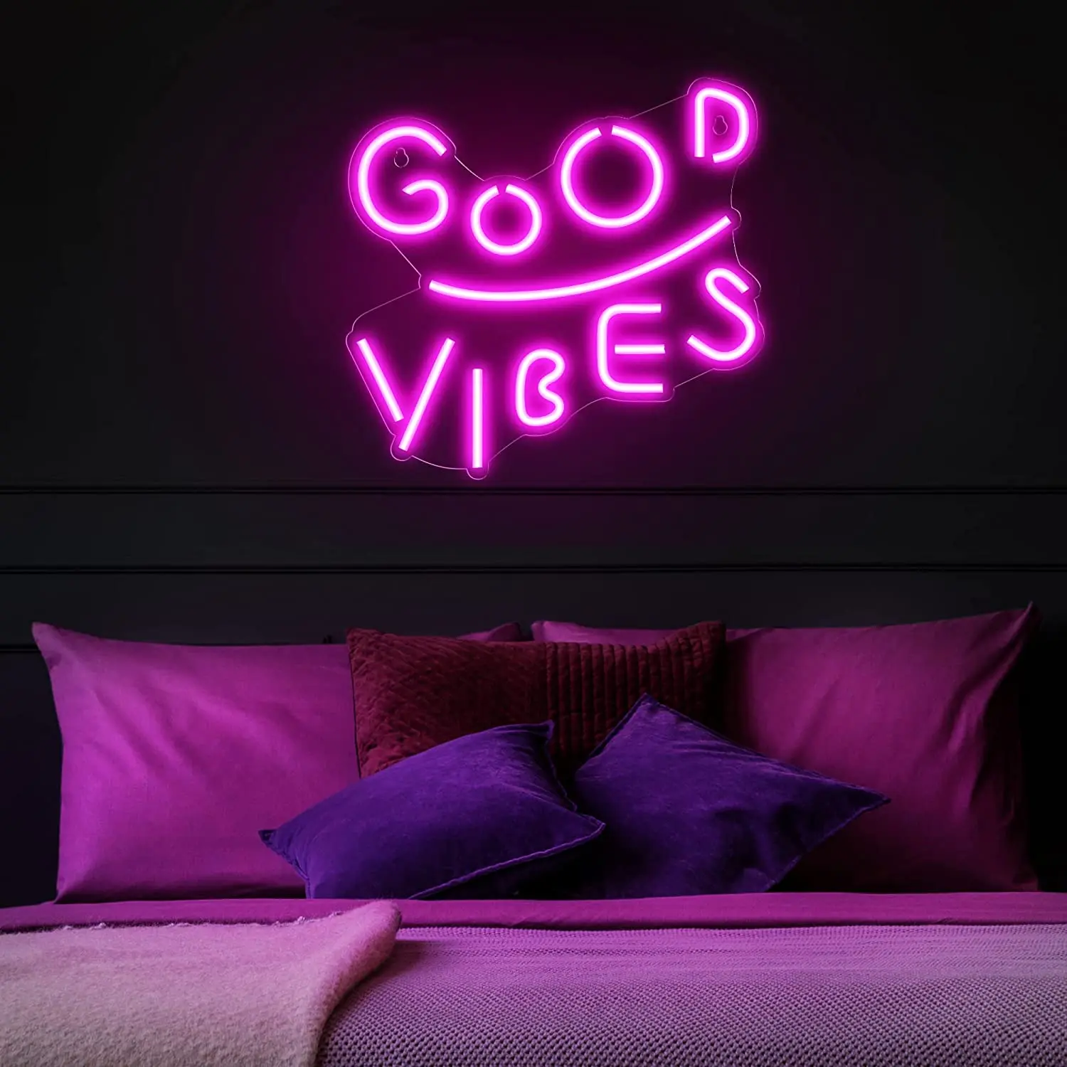 

Good Vibes Neon Sign USB Powered for Room Decor, LED Neon Light Dimmable for Bedroom Party Wall Art