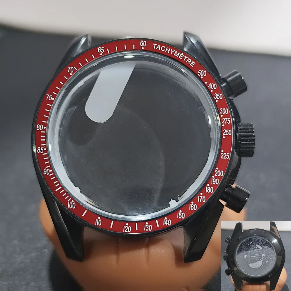 Moon Phase Chronograph Watch Case - 39.7MM Stainless Steel with Moon Pattern Back