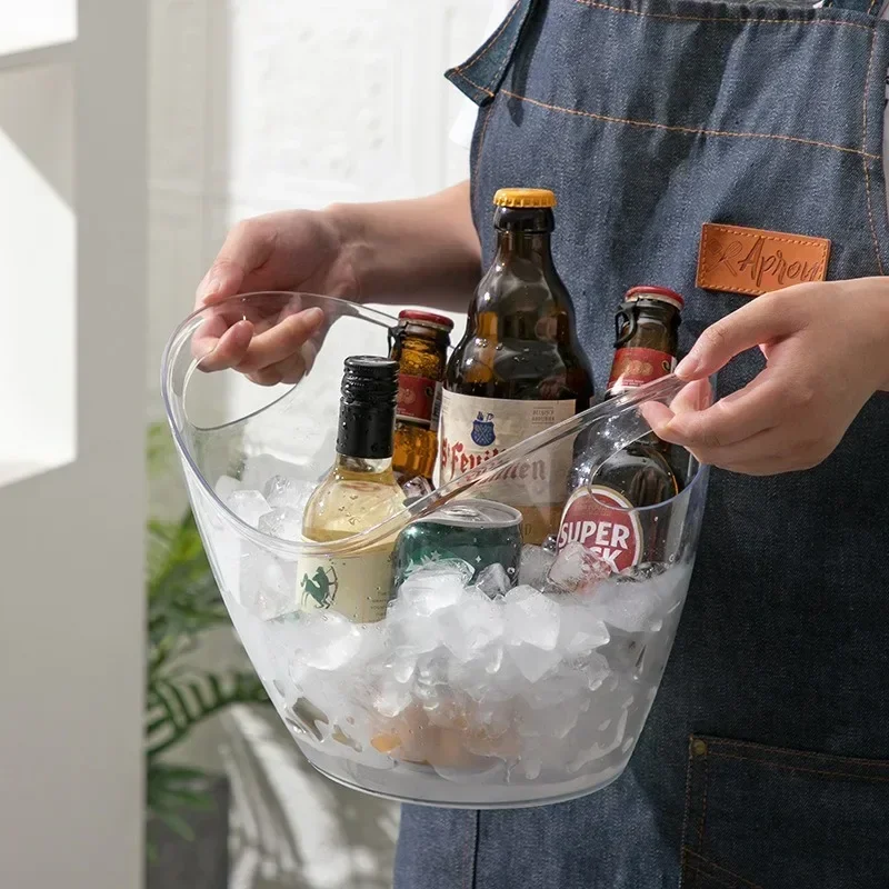 4L/8L Clear Plastic Ice Cube Storage Bucket Champagne Bottles Ice Cooler Bar Decor Home Kitchen Bar Cafe Use