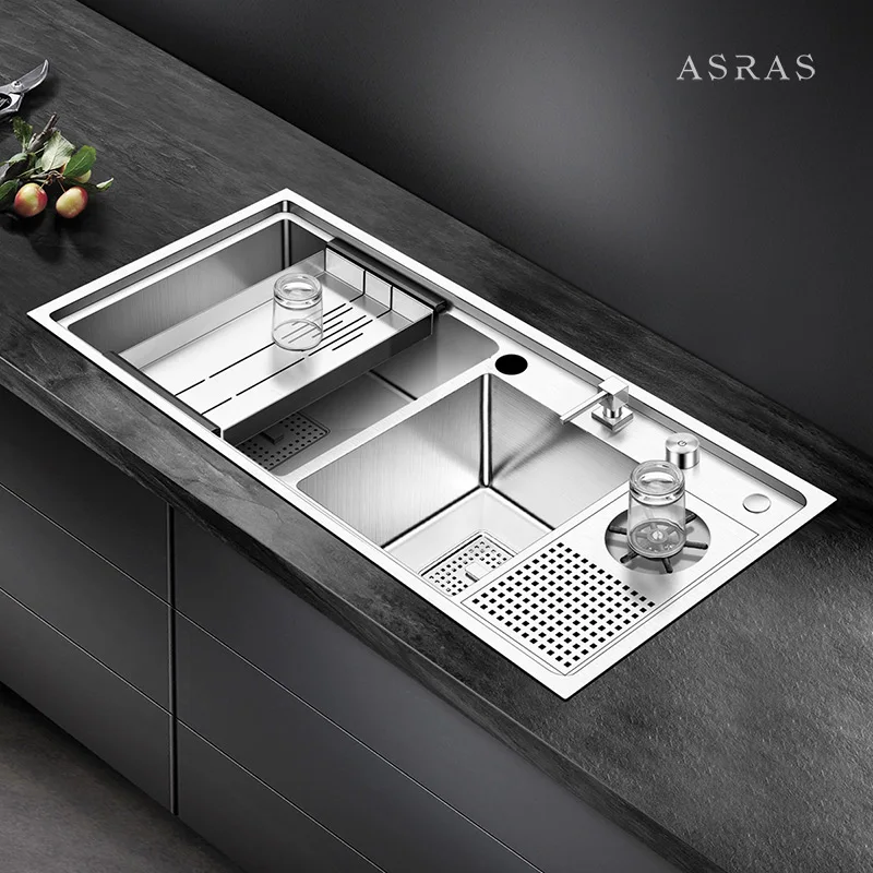 Asras 9045MD -A SUS304 handmade kitchen sink cup rinser  with drainer manufacturer 