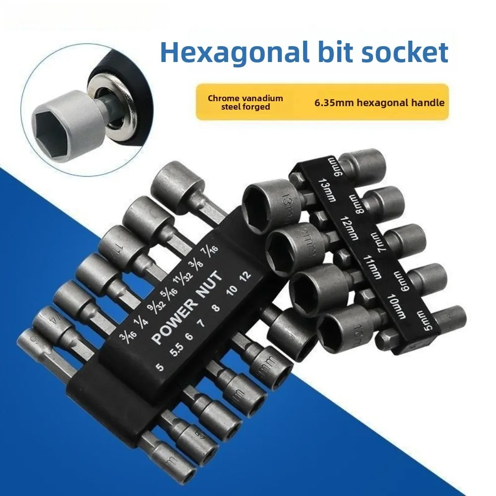 Powerful Socket Wrench Drill Bit Nut Driver Set 1/4'' Shank Hexagonal Handle Screwdriver Socket Adapter Kit 5-13mm Hand Tools