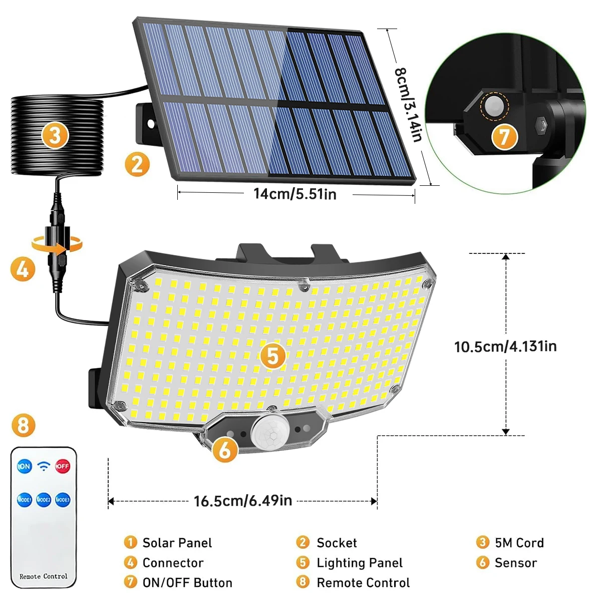 234LED Solar Lights Outdoor With 3 Modes Motion Sensor Solar Flood Lights with Remote IP65 Waterproof Security Solar Wall Lamp 2