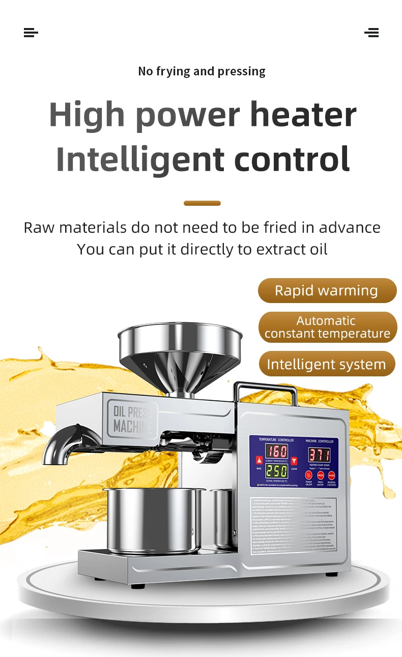 DIVEDEER Oil Press Automatic Household FLaxseed Oil Extractor Peanut Oil Cold Press Oil Machine Commercial Extraction Maker