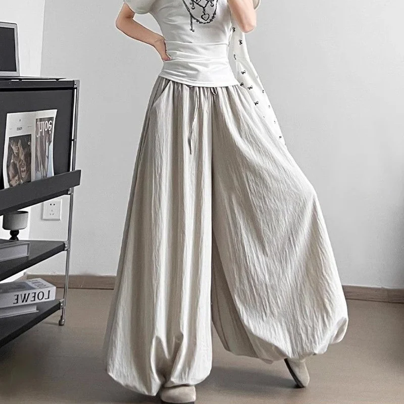 Frauen Designer Baggy Solide Culottes Weibliche Klassische Gelbe Hohe Taille Hose Mädchen Koreanische Bequeme Breite Bein Hosen – Detail 20