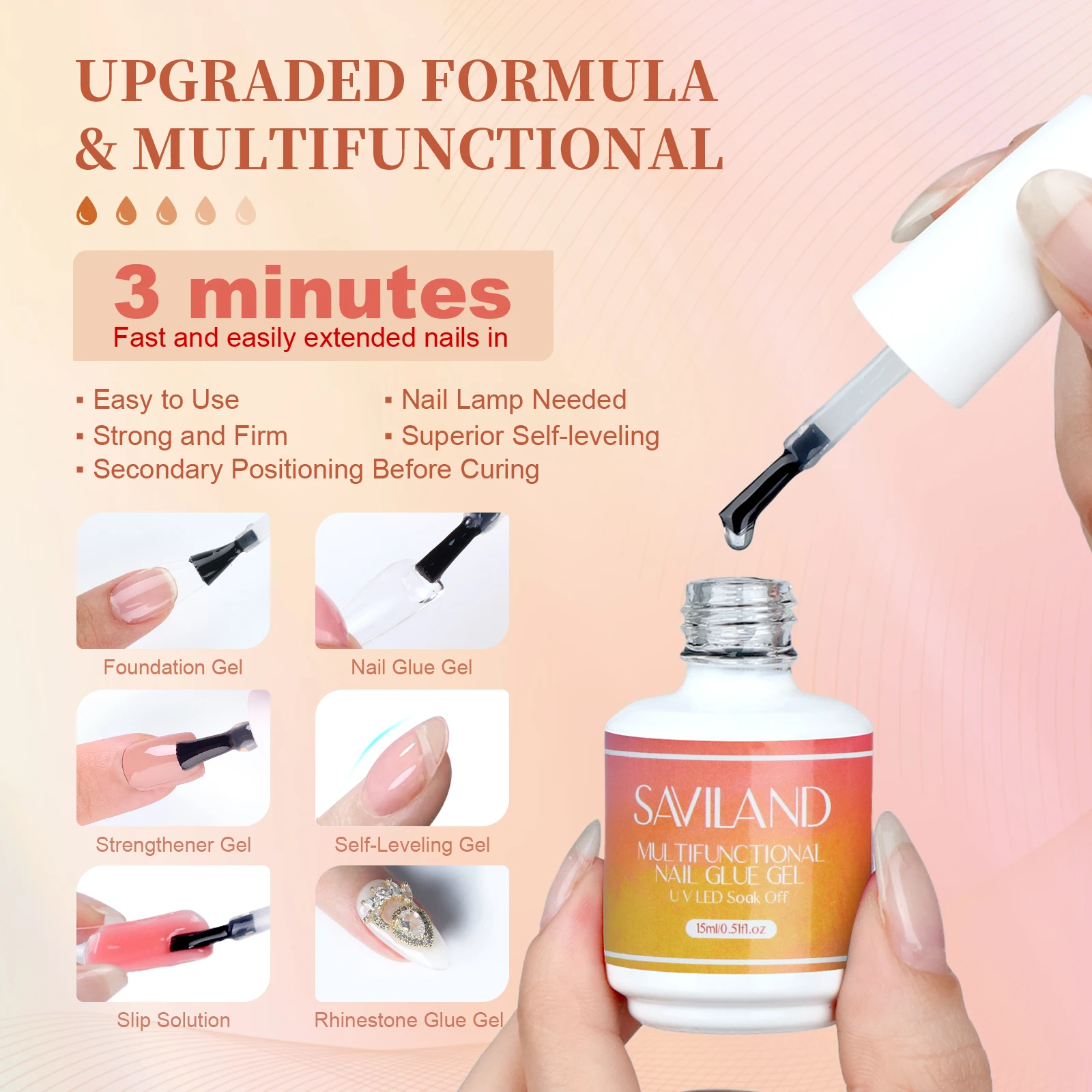 SAVILAND 3pcs Nail Dehydrator and Primer Gel Nail Prep Gel 15ml Super Strong Glue for Polish Press Ons Kit Art