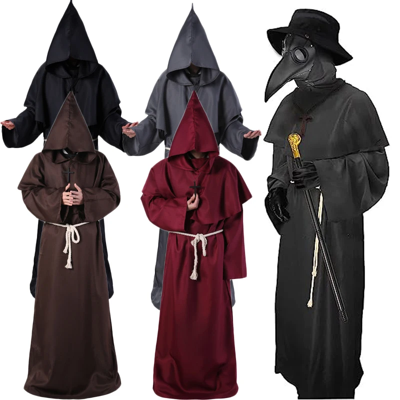 Halloween Medieval Christian Friar Priest Robe Witch Wizard Cloak Cape Party Death Ghost Vampire Devil Cosplay Costumes Clothing