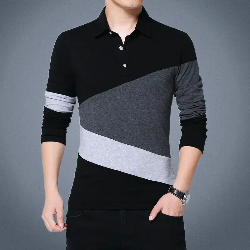thumbnail image 1 of Tops Jersey ajustado Ropa masculina Camisetas polo de gran tamaño para hombres Corte entallado Empalmado Talla grande Moda Harajuku Manga larga normal S, 1 of 4