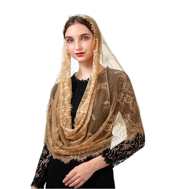 Catholic Church Veil Black and White Eyelash Round Head Covering Spring and Summer Infinity Lace Veil