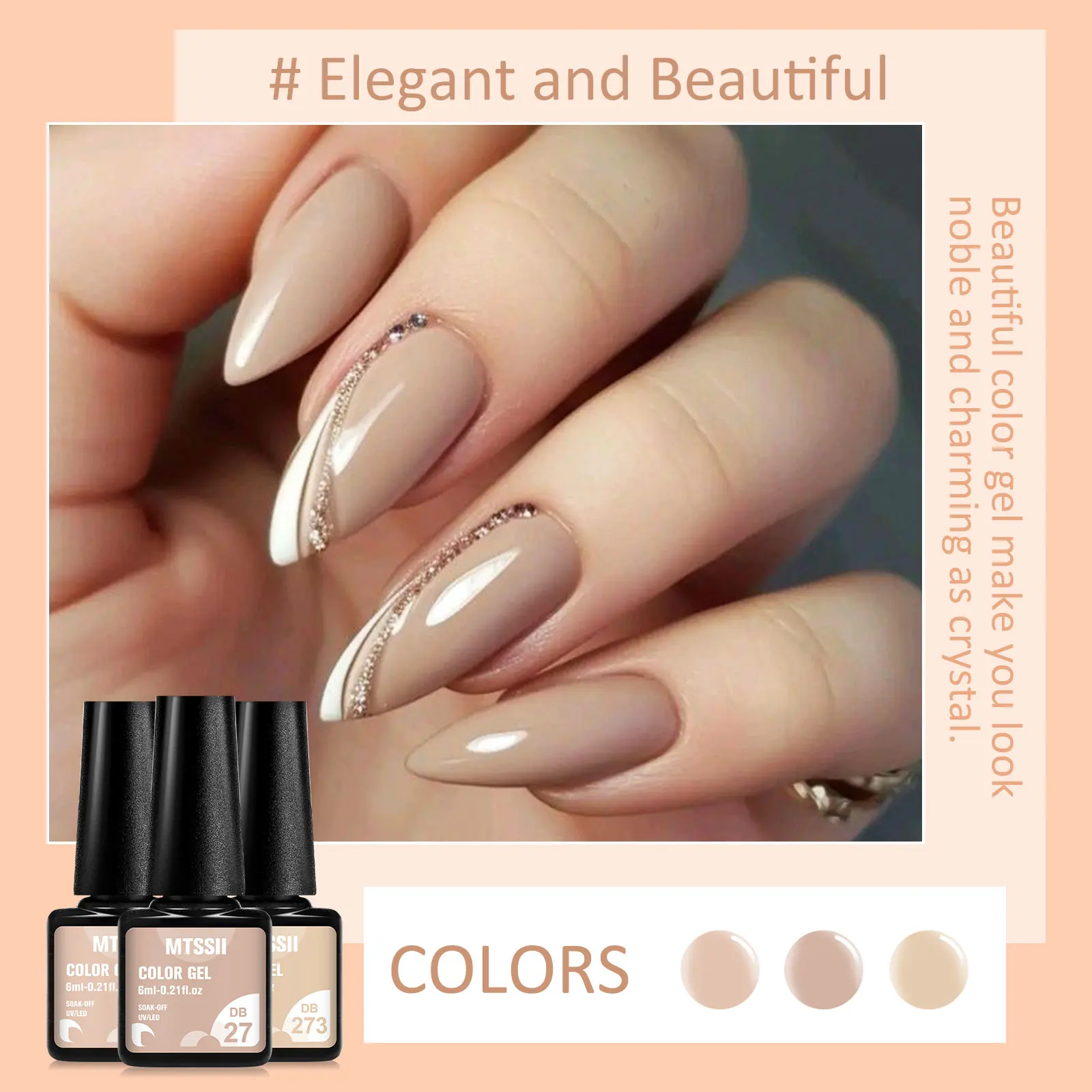 6PCS/SET 6ml Grey Color Glitter Nail Gel Set, UV Gel Nail Varnish Kit Soak Off UV LED Gel Semi-Permanent Nail Gel Set 6