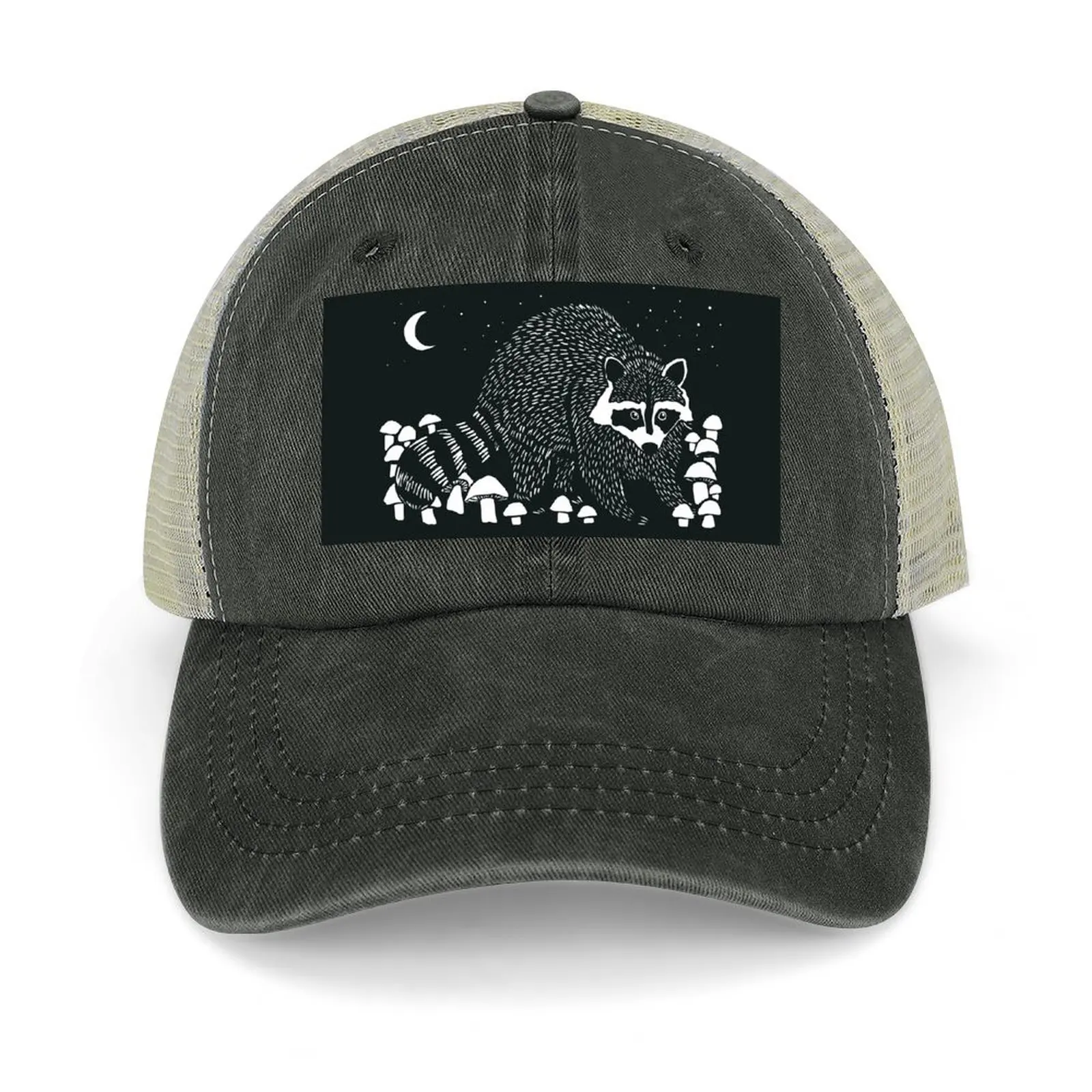 

Raccoon and Mushrooms Cowboy Hat Uv Protection Solar Hat Mountaineering Hip Hop Ball Cap For Man Women's