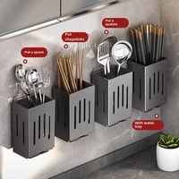 1pc Kitchen Chopsticks Holder Multifunctional Hanging Utensil Drying Rack Hooks No Drilling Wall Mounted Spoon Fork Holders 2