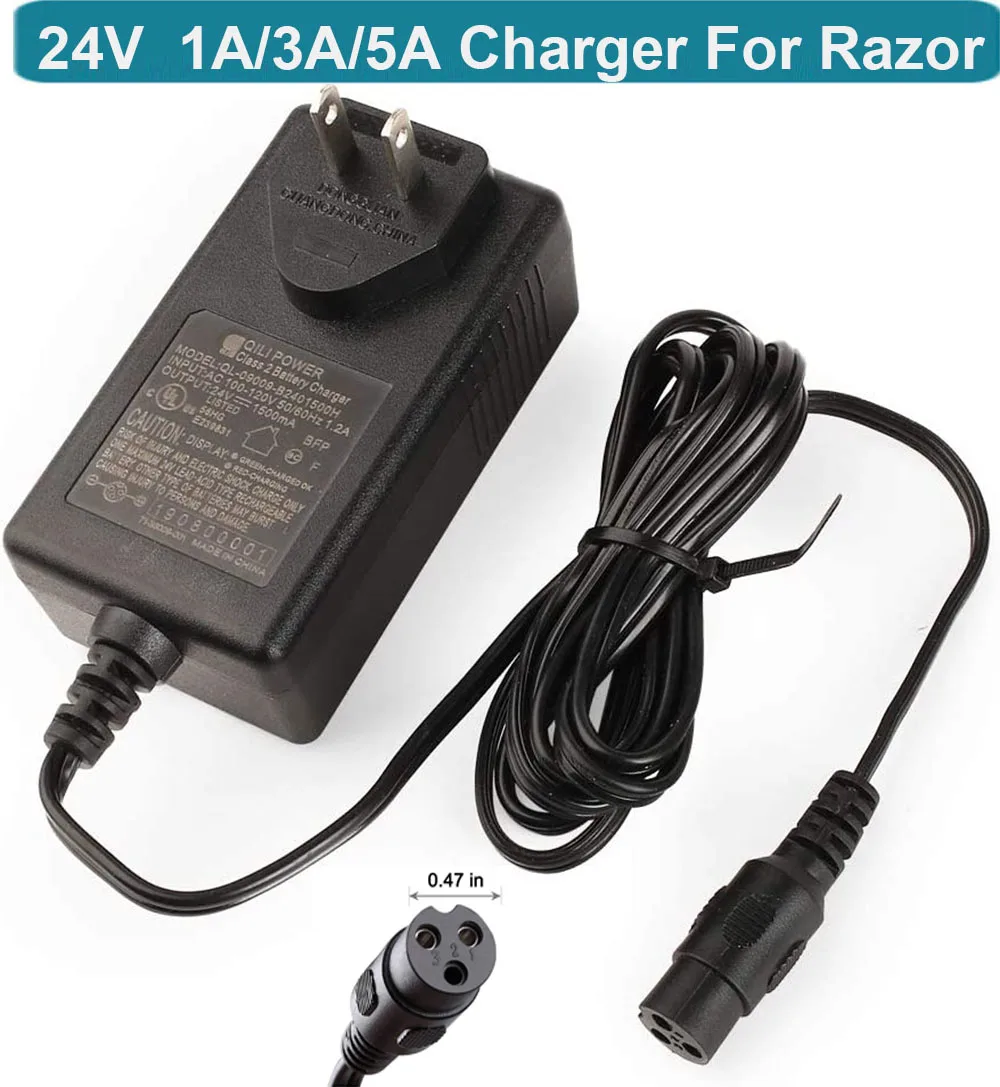 Charger for Razor E200, E300, PR200, E100, E500, MX350, Dirt Quad