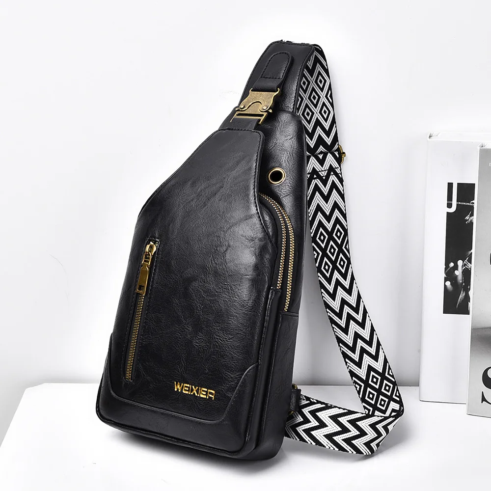 

Men Cross body Sling Backpack Shoulder Chest Bag Fashion Retro PU Leather Travel Casual Male Messenger Side Crossbody Bag