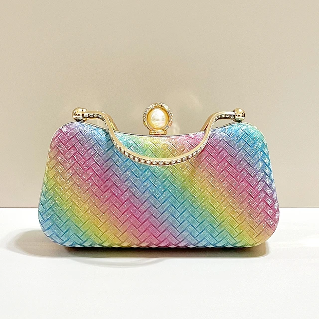 Rainbow Color Clutch Clutch Purse Pu Leather Textured - Temu