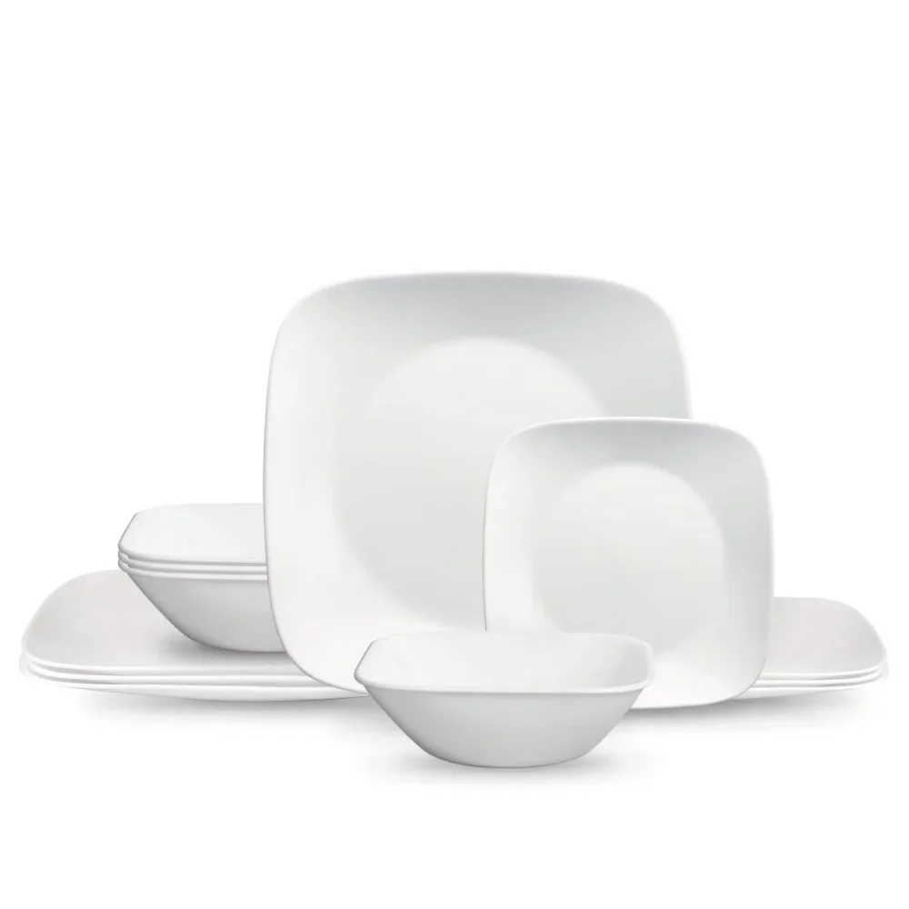 

Classic, Pure White Square 12-Piece Dinnerware Set