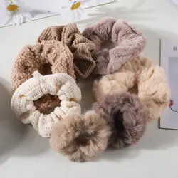 Plush Solid Hair Scrunchies Set - Women's Hair Ties & Accessories Collection (Coffee)