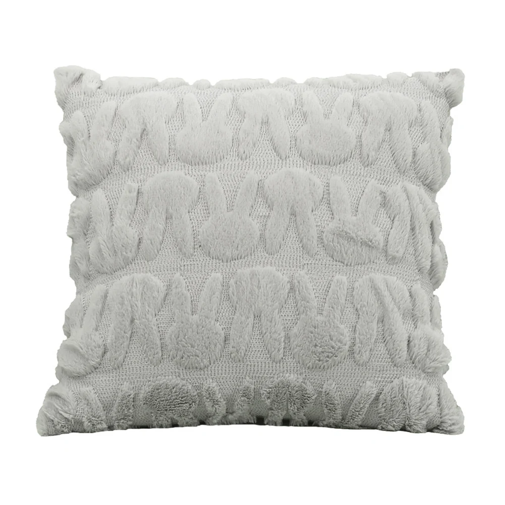 Easter Bunny Soft Cushion Case 45x45cm Plush Rabbit Jacquard Pillowcase Rabbit Pattern Decorative Throw Pillowcase