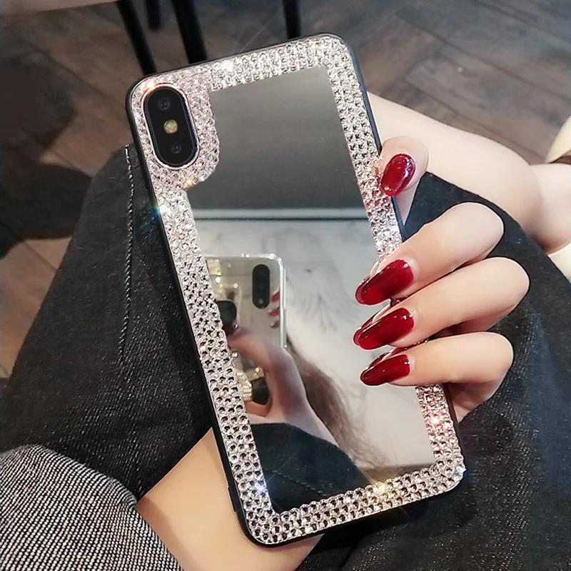 

Luxury Glitter Diamond Makeup Mirror Phone Case For iPhone 14 13 12 11 Pro Max X XR XS 7 8 Plus SE2020 Bling Rhinestone Cover