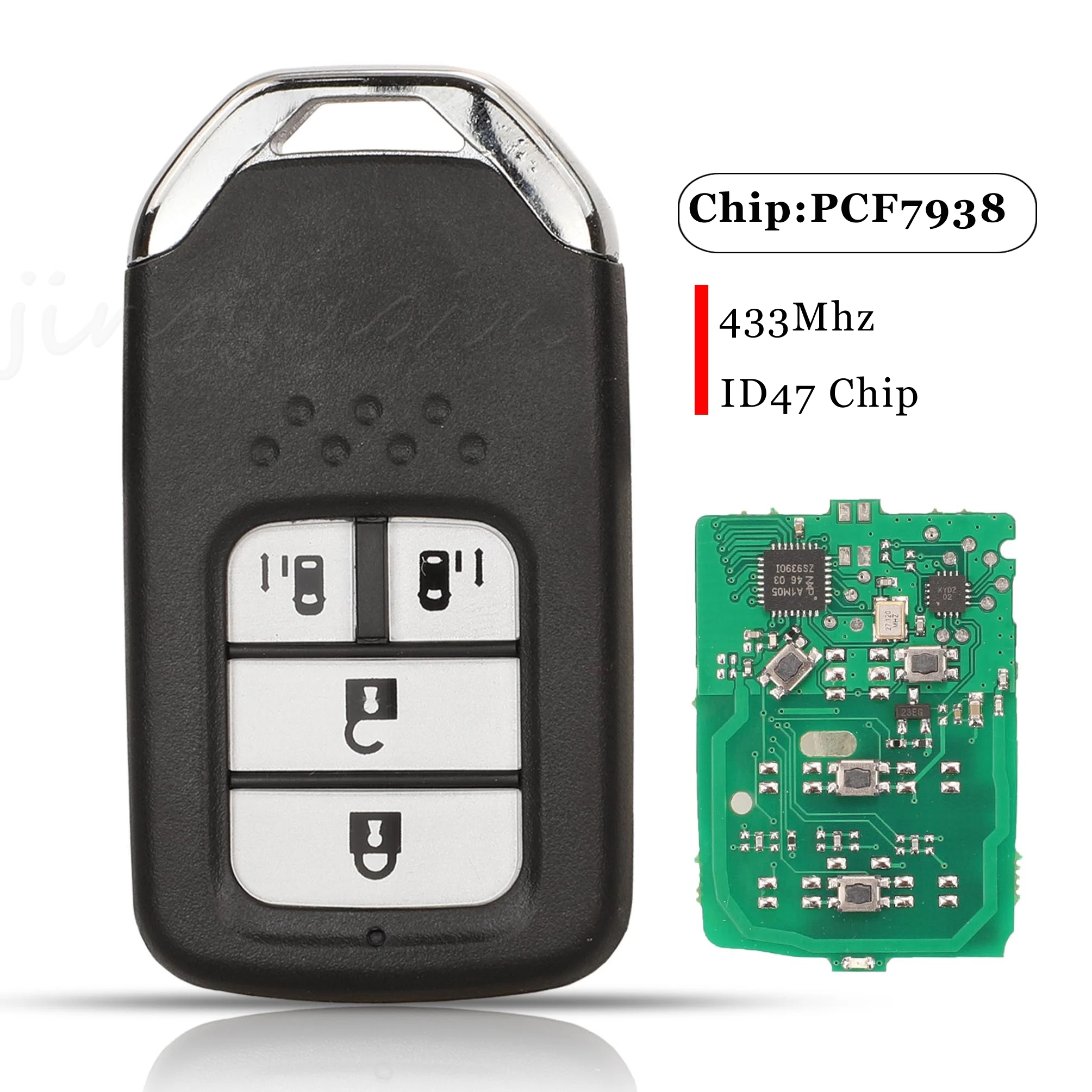 

jingyuqin 4 Buttons Smart Remote Car Key Fob 433Mhz ID47 PCF7938 Chip For Honda Greiz Fit City Jazz XRV Venzel HR-V CR-V