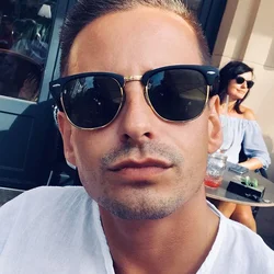 Semi-Rimless Vintage Sunglasses Man Classic Polarized Square Sun Glasses Male Fashion Retro Mirror Driver Oculos De Sol
