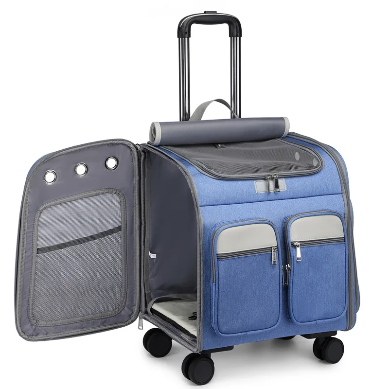 Trolley Pet Backpack Large Space Mute Universal Wheel Cat Bag Folding Trolley Pet Bag Cat and Dog Carrier