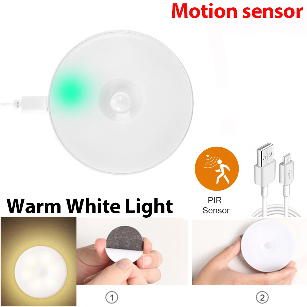 Led Night Light USB Charging Motion Sensor Round Energy-saving Led Lamps Bedroom Sound/Light Control For Corridor Home Bathroom night table lamps Night Lights