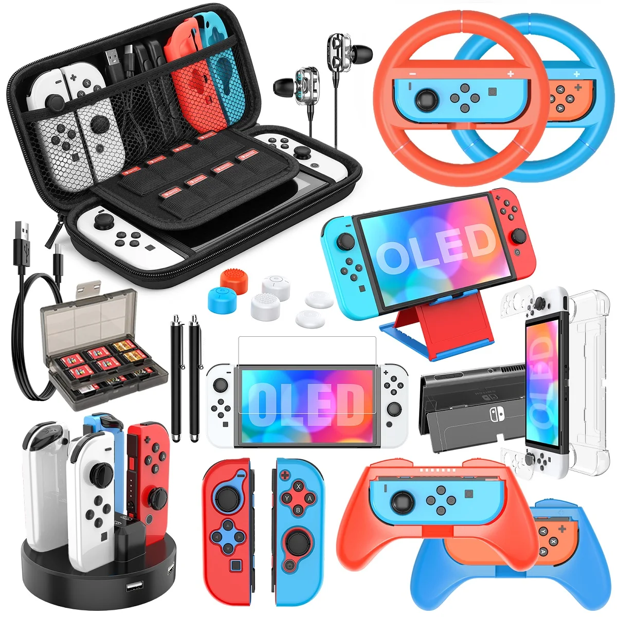 Mooroer Per Switch Pacchetto Di Accessori Oled Compatibile Con Switch Oled Model 25 In 1Accessori Kit Regalo Con Custodia